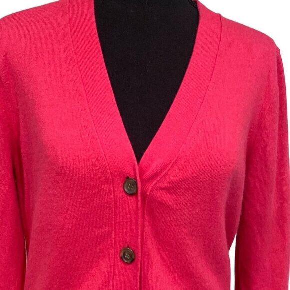 Fuschia pink V neck button down wool blend cardigan J. Crew - Picture 2 of 8